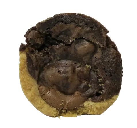 Cookie with a chocolate brownie chocolate truffle filling on a white background