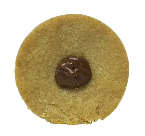 Tumbeler sugar Cookie with a salted caramel filling on a white background