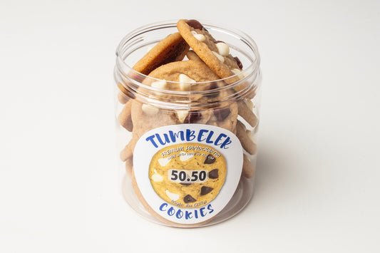 50.50 Chocolate Chip — Tumbeler Cookie with 5 Milk Chocolate & 5 White Chocolate Chips